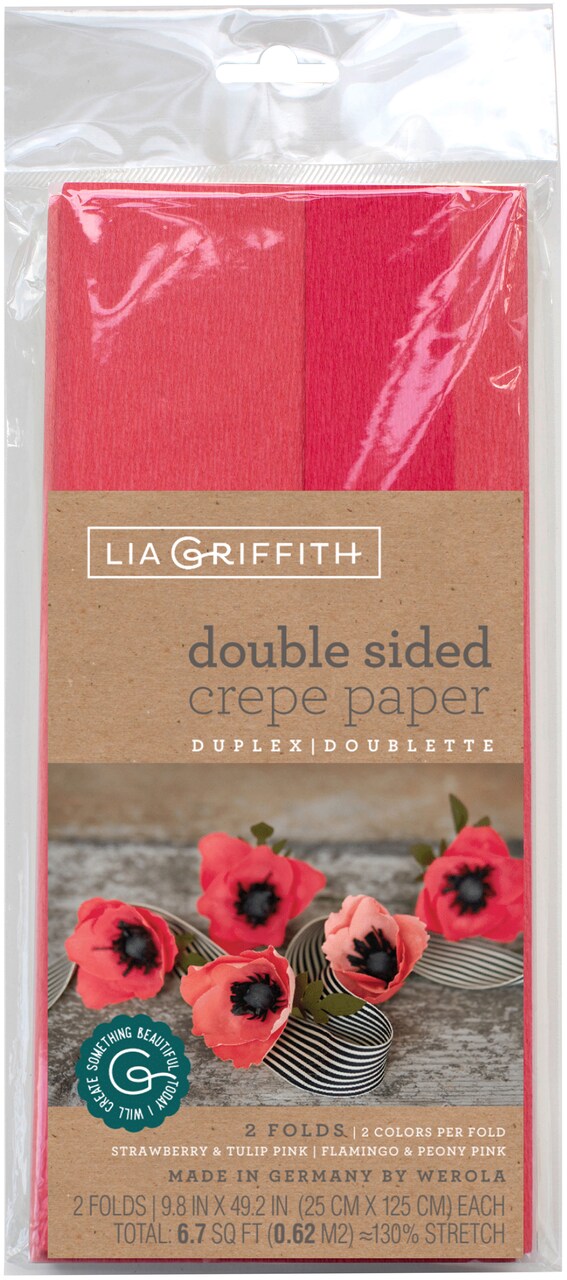 Lia Griffith Double-Sided Extra Fine Crepe Paper 2/Pkg-Strawberry/Tulip Pink & Flamingo/Peony
